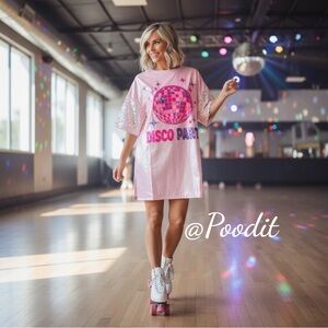 FANTASTIC FAWN Metallic pink Disco Party dress sz S M L